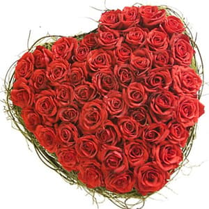 50 Red Roses with Heart Shape Arrangement